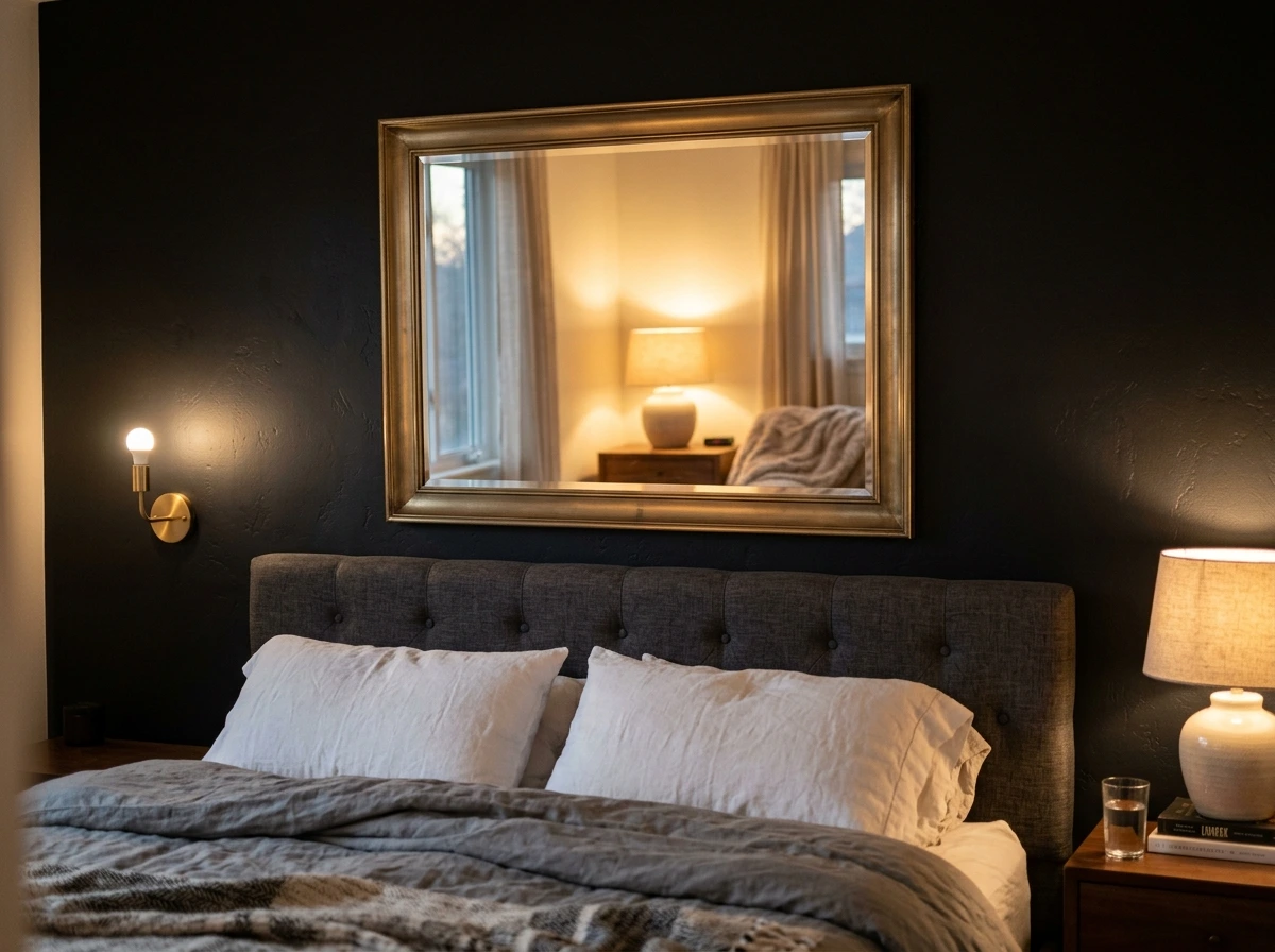 A Black Accent Wall Behind the Headboard Only
