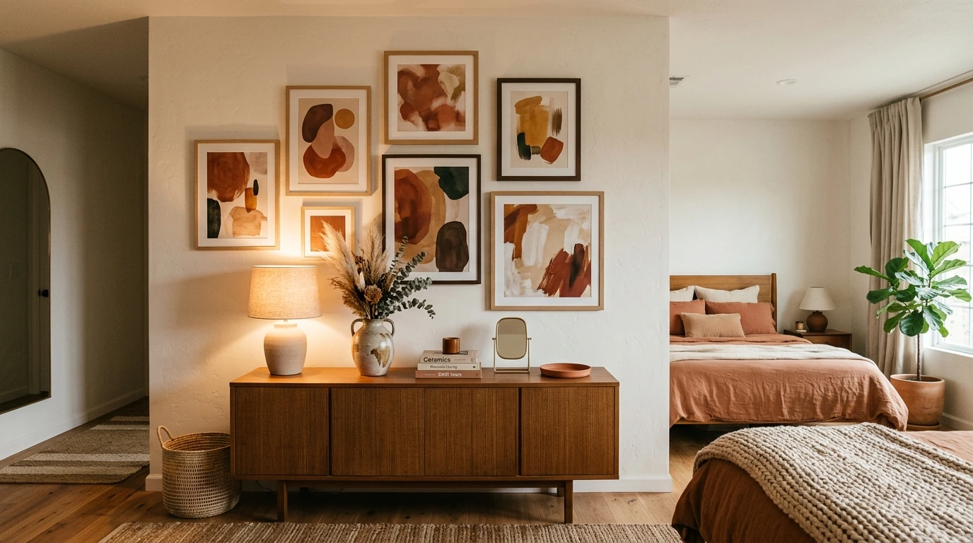 A Fully Warm Toned Rug Anchors the Whole Room