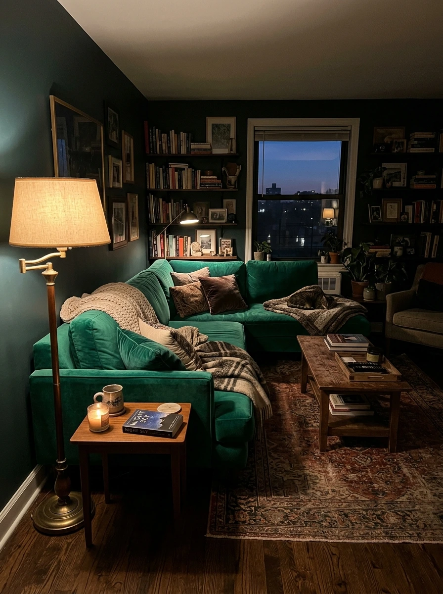 A Jewel-Toned Velvet Sofa as the Star