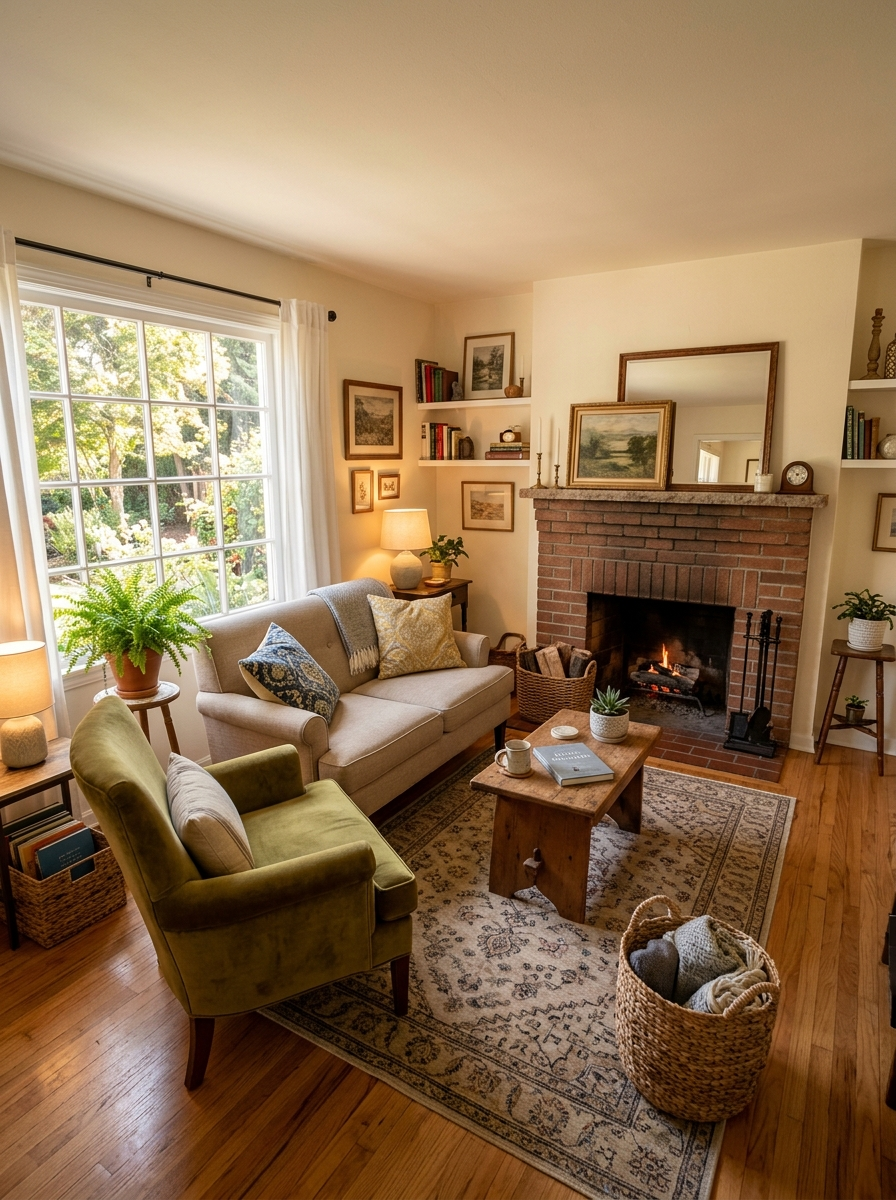 A Small Fireplace Living Room Has to Choose What Matters First