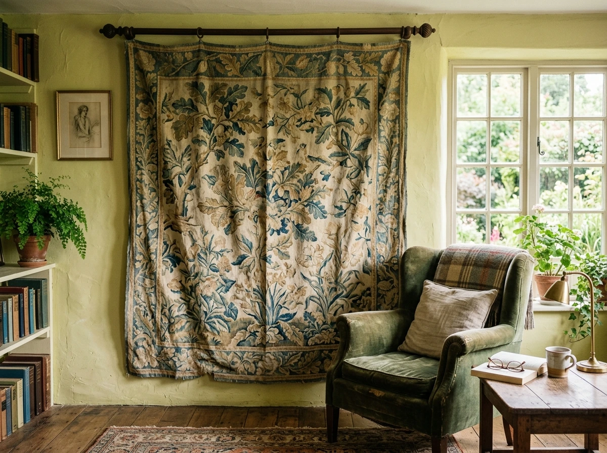 A Tapestry Wall Hanging Behind the Reading Chair