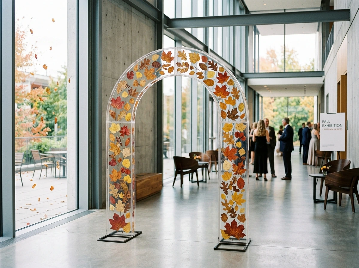 Acrylic Fall Wedding Arch With Pressed Fall Flowers