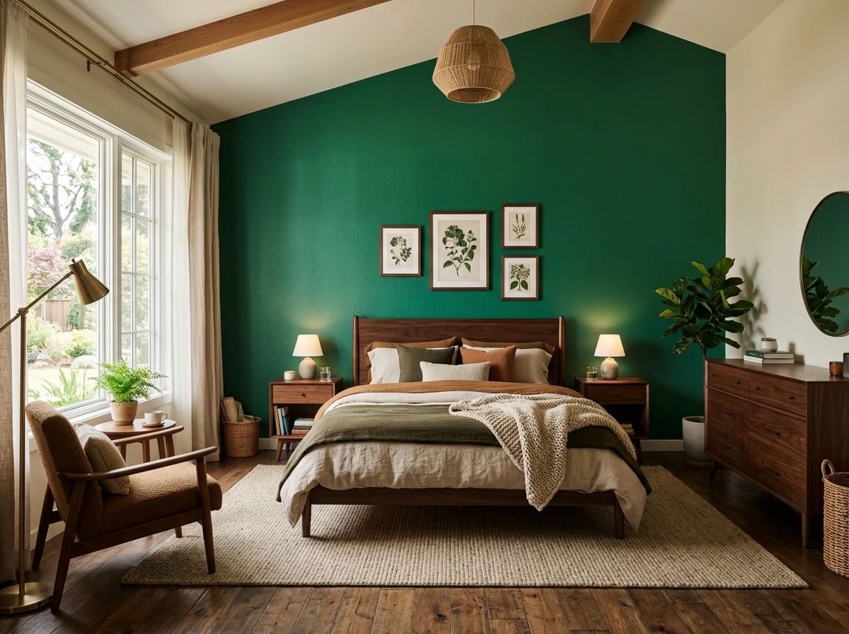 An Emerald Accent Wall for the Bedroom That Feels Like a Forest at Dusk