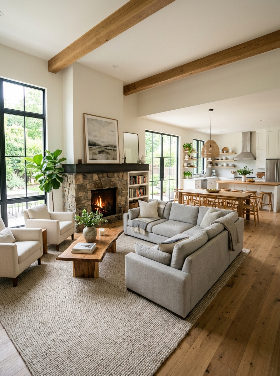 An Open-Plan Fireplace Living Room Still Needs a Defined Room Inside It