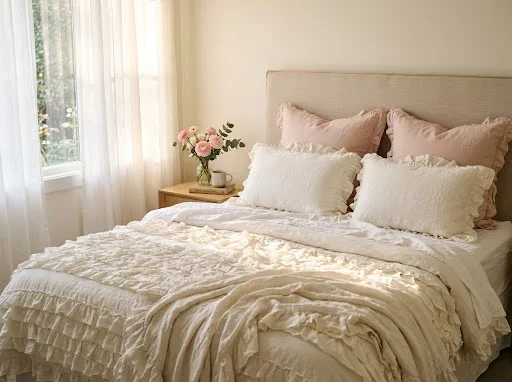 Blush, Ivory and the Ruffled Duvet That Feels Like a Cloud
