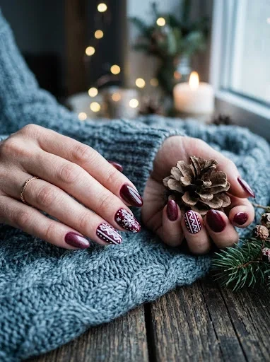 Burgundy and Wine: The Dark Winter Sweater Nail Look for Cozy Season Nights