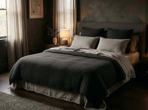 Charcoal and Black Bedding Styling for a Modern Moody Bedroom