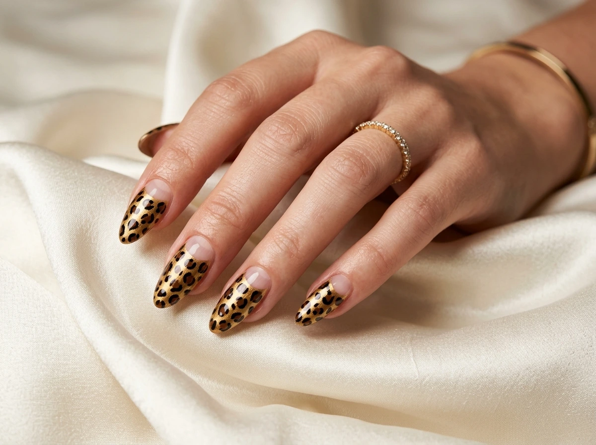 Cheetah Print Nails With Negative Space Technique