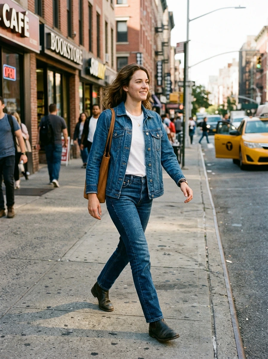 Classic Denim Shacket Over a White Tee: The Double Denim That Actually Works