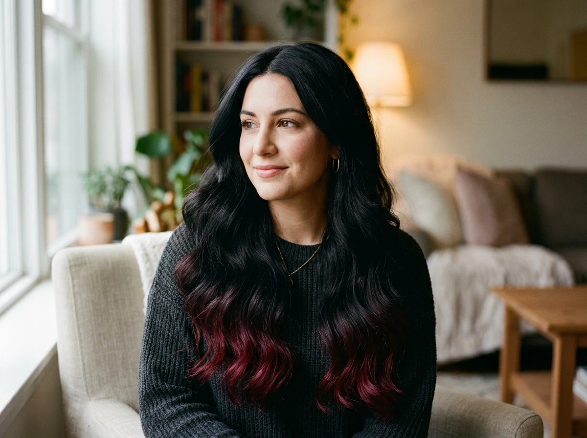 Dark Auburn Long Hair Color for a Rich and Moody Result