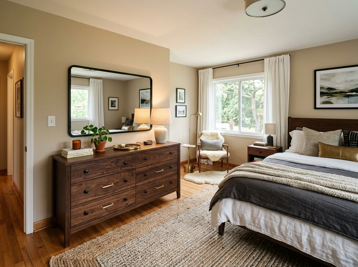 Dark Wood Furniture Paired With Warm Brass Accents