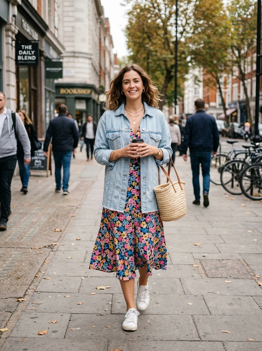 Denim Shacket Outfit Women With a Floral Midi Dress: The Breakdown Reveal