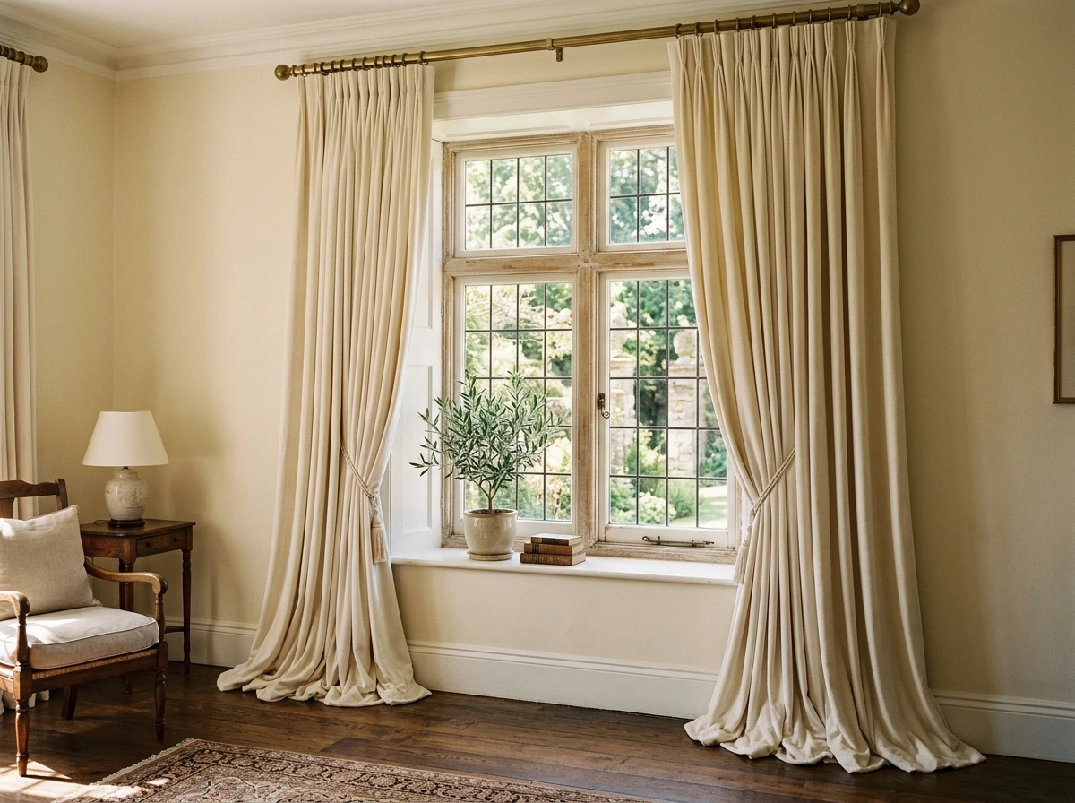 Drapery and Curtain Decisions in a Classic Living Room: Length, Weight, and Hanging Height