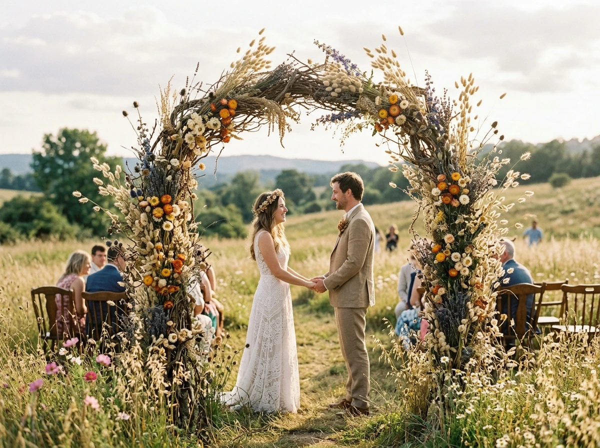Dried Wildflower Fall Wedding Arch