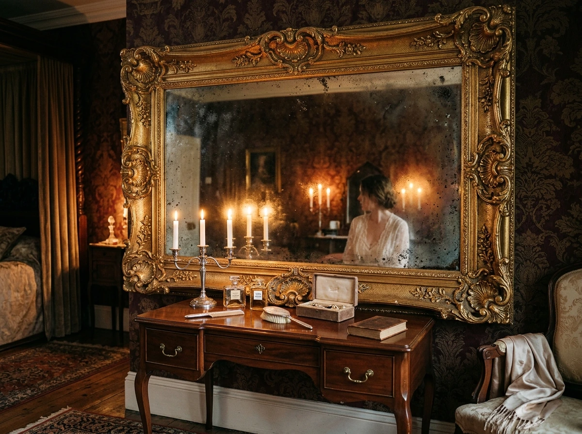 Entering the Vanity Chamber Through an Ornate Mirror Frame
