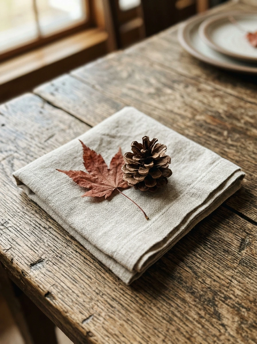 Entry: The Sprig, the Leaf, and the Pinecone That Finish a Rustic Thanksgiving Setting