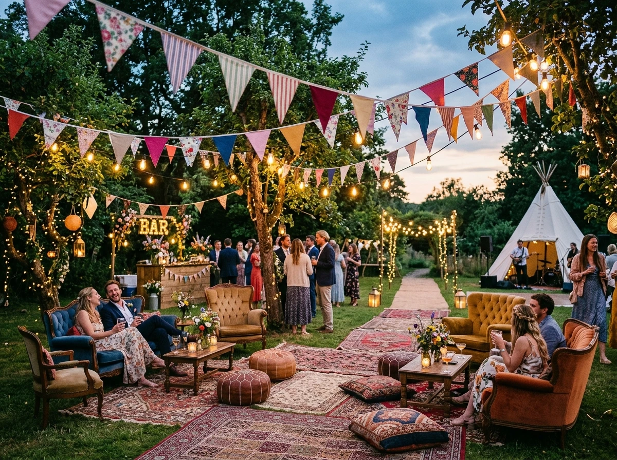Festival Style: Boho Flags, String Lights, and Barefoot Fun