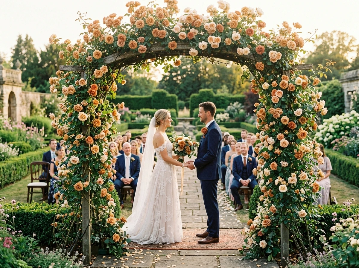 Garden Rose and Foliage Fall Wedding Arch
