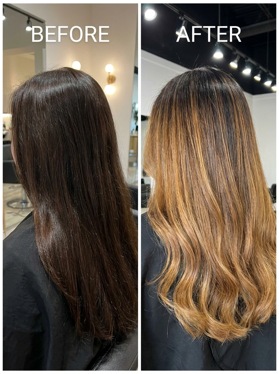 Golden Warm Balayage on Dark Brown Hair, the Transformation That Takes Real Patience