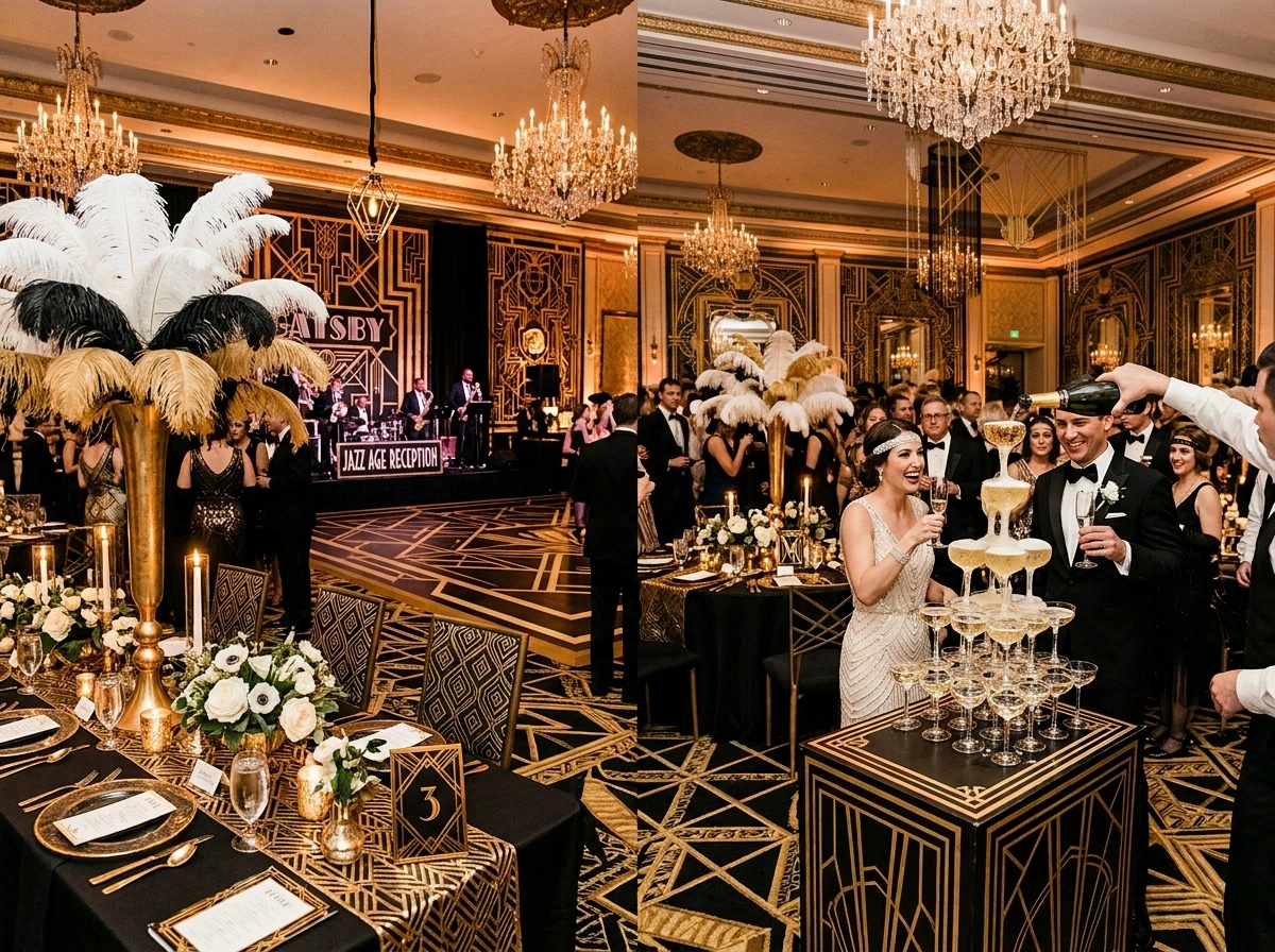 Great Gatsby: Art Deco Glamour and Champagne Towers