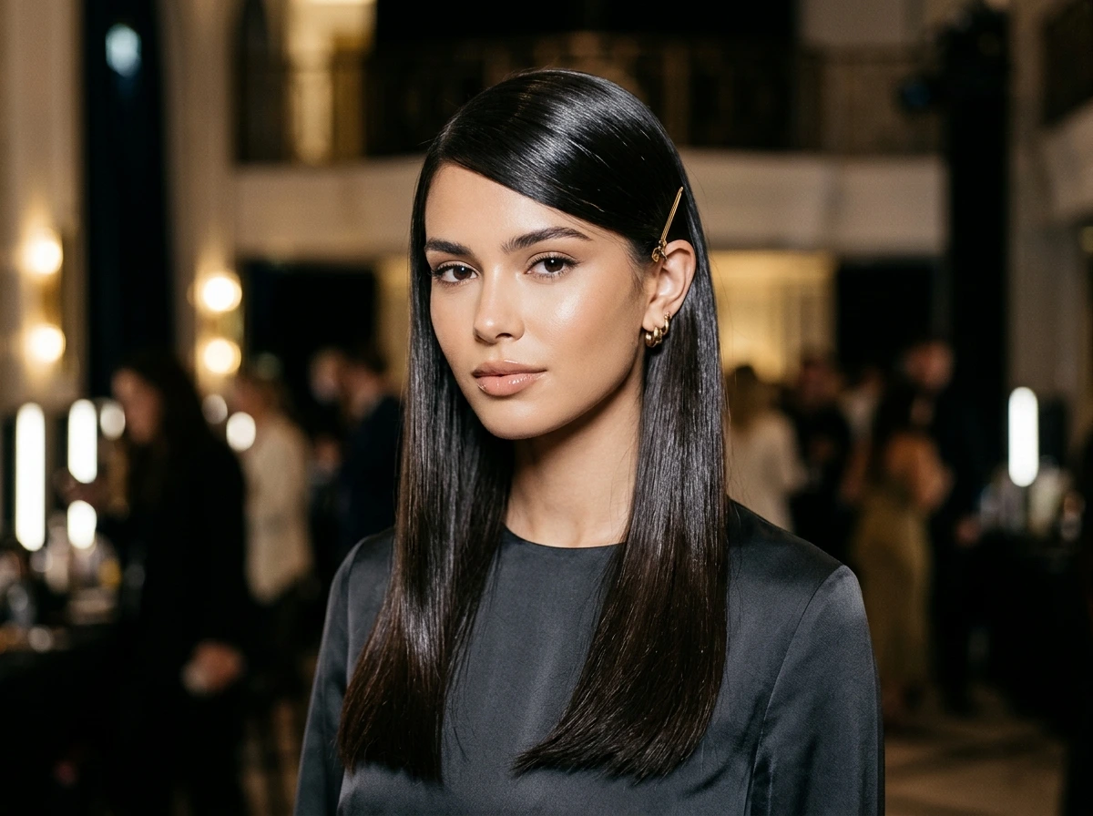 How to Get Sleek Straight Hair With a One-Side Detail and Shine Serum Finish