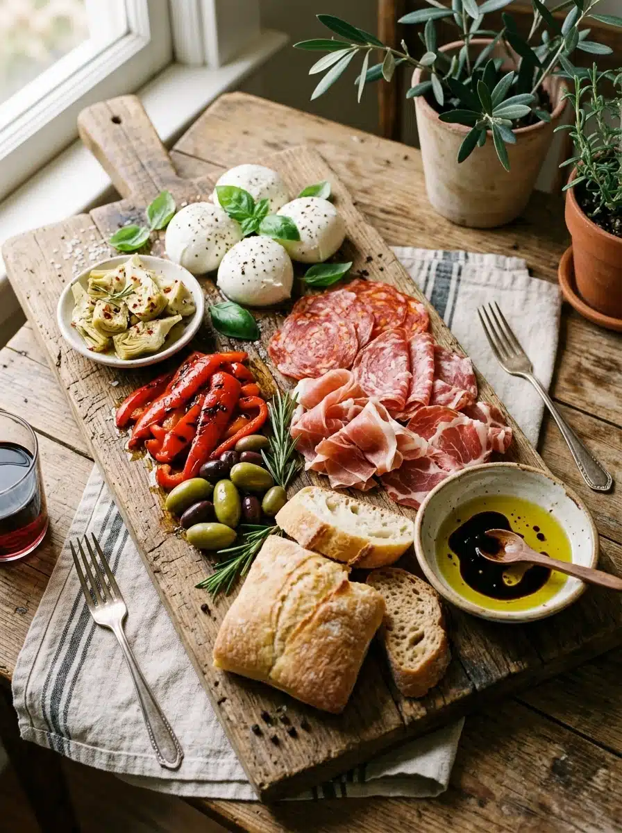 Italian-Themed Charcuterie Board With Antipasto Elements