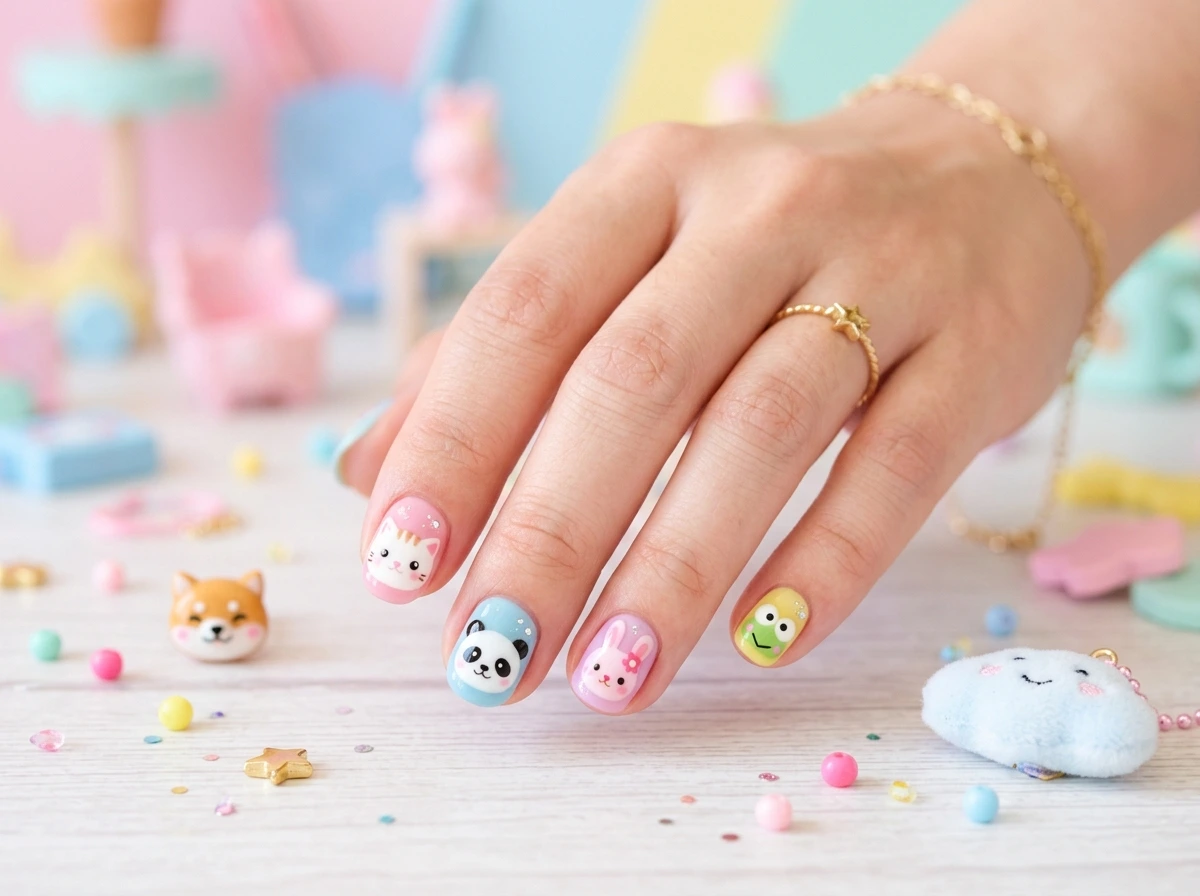 Japanese Kawaii Nail Art Mixing Multiple Animals On One Set