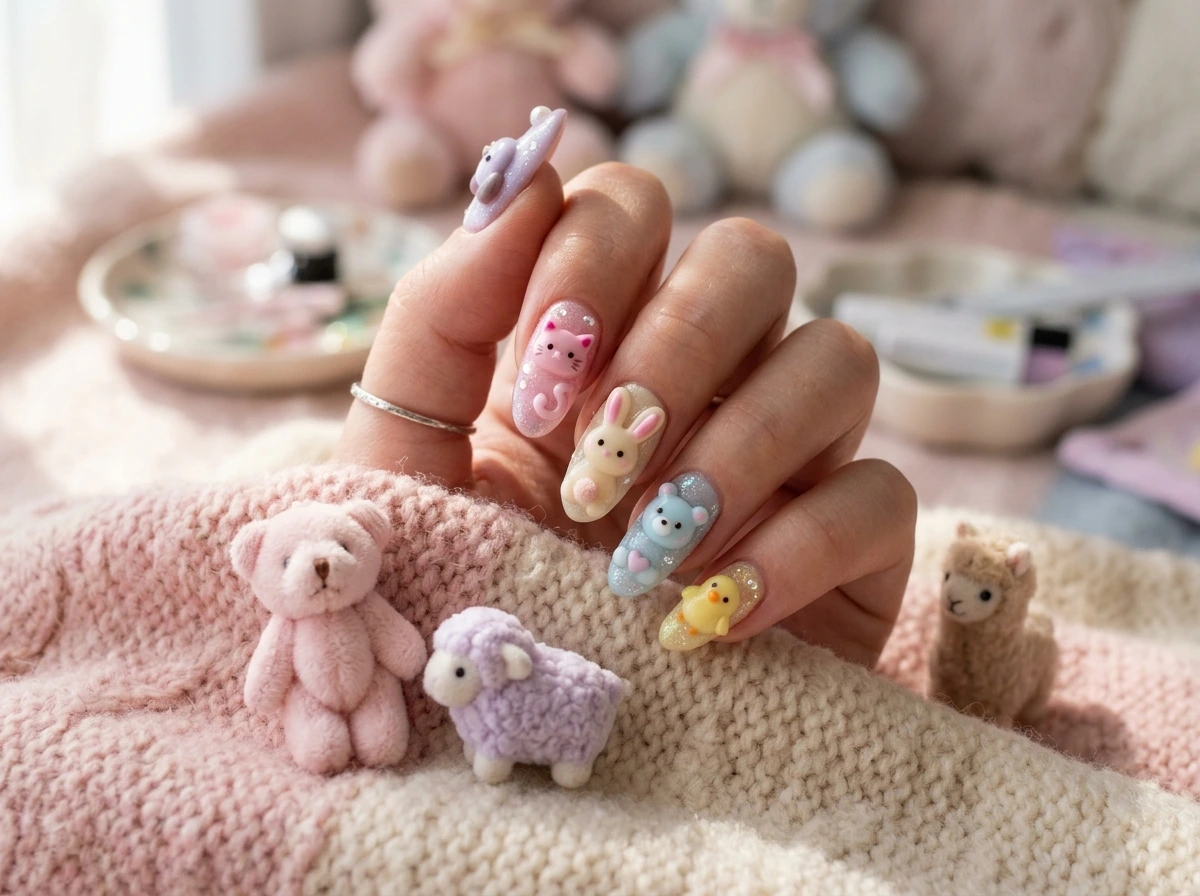 Kawaii Animal Nails With 3D Ear And Tail Details