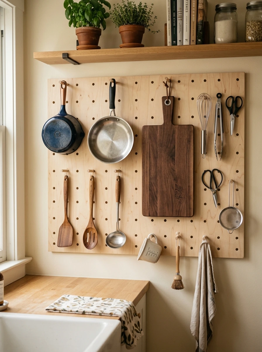 Kitchen Pegboard Organization as Wall Art