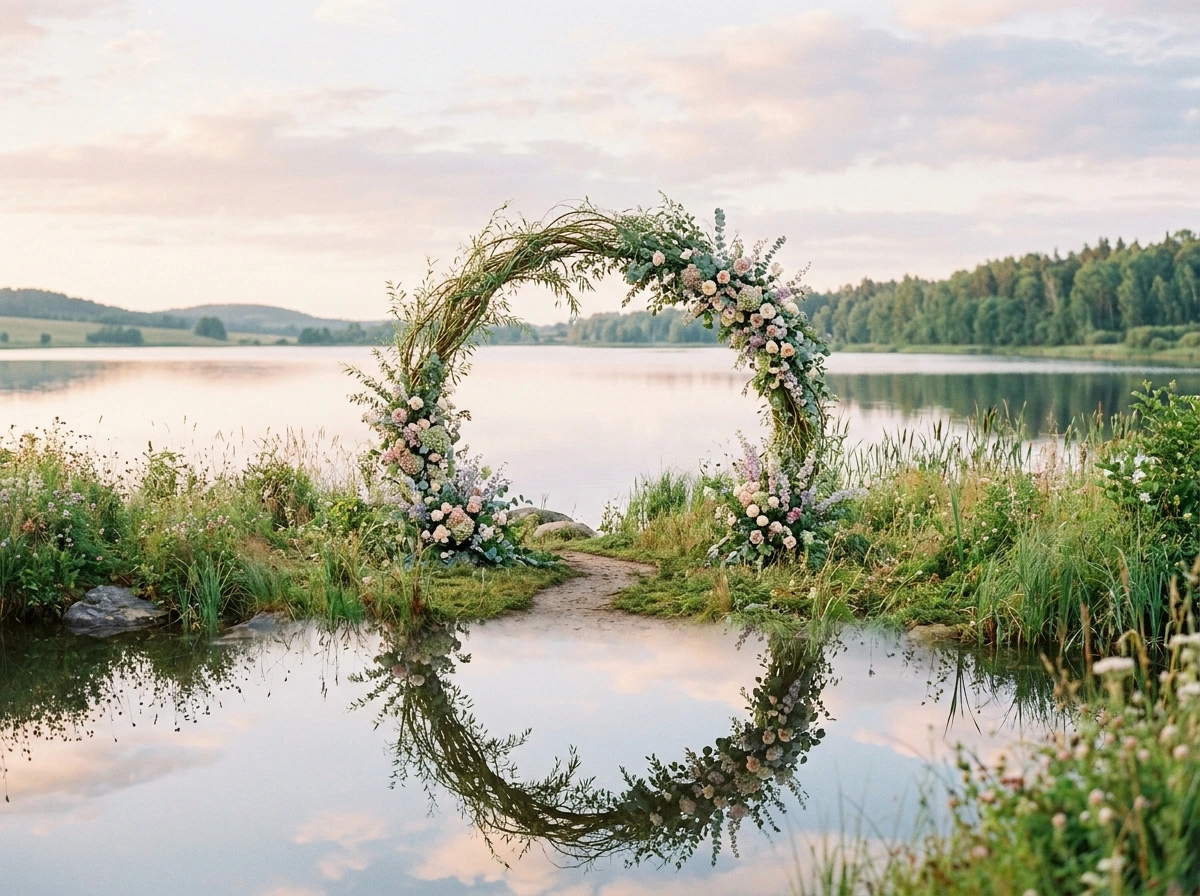 Lakeside Willow Branch Fall Wedding Arch