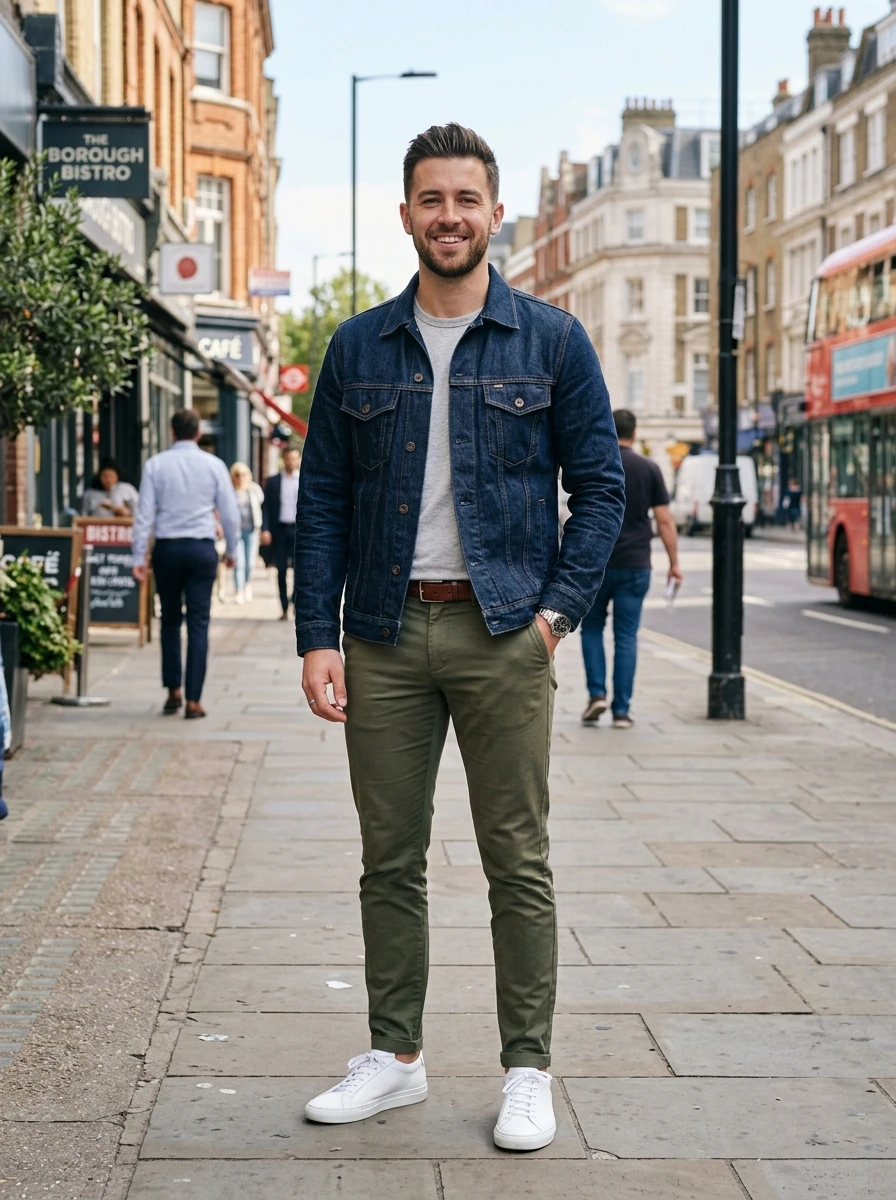 Men's Denim Shacket With Chinos and White Sneakers: Verdict Announcement