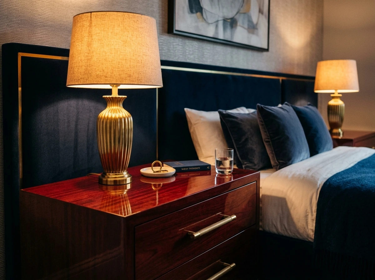 Merlot and Brass Nightstands That Feel Like Old Hollywood