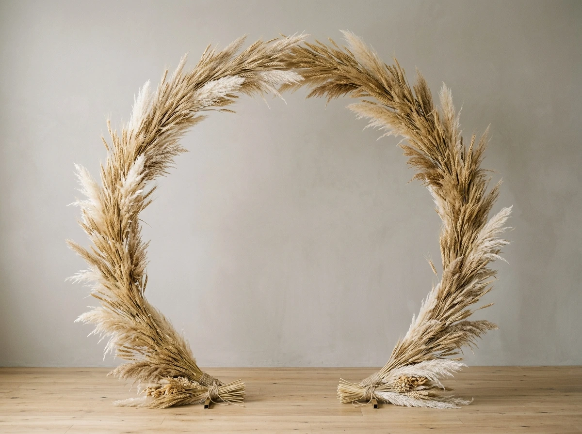 Minimalist Fall Wedding Arch With Dried Grasses