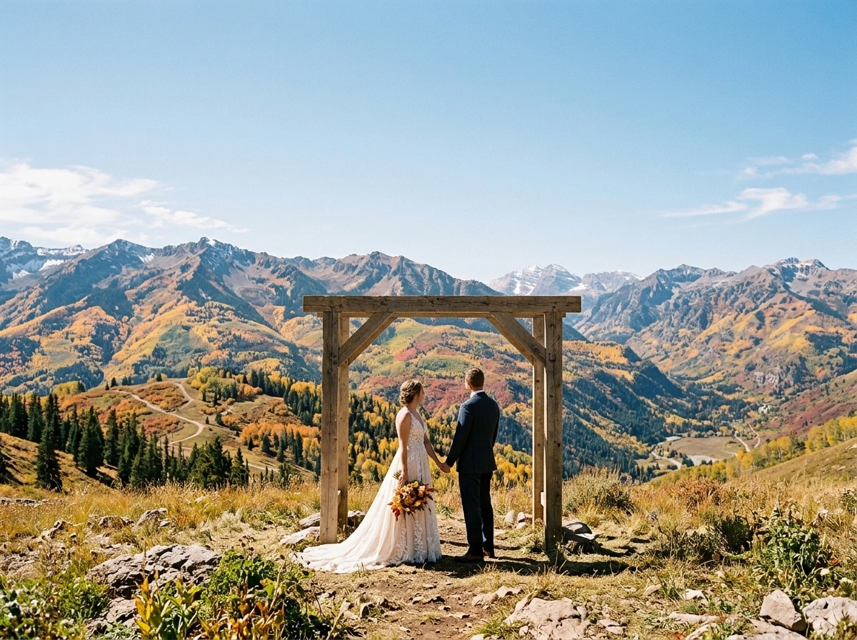 Mountain Backdrop Simple Fall Wedding Arch