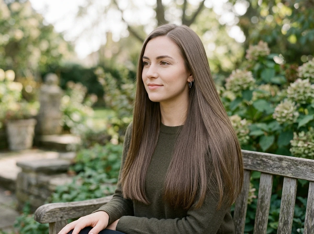 Mushroom Brown Long Hair Color for a Cool-Toned Natural Result