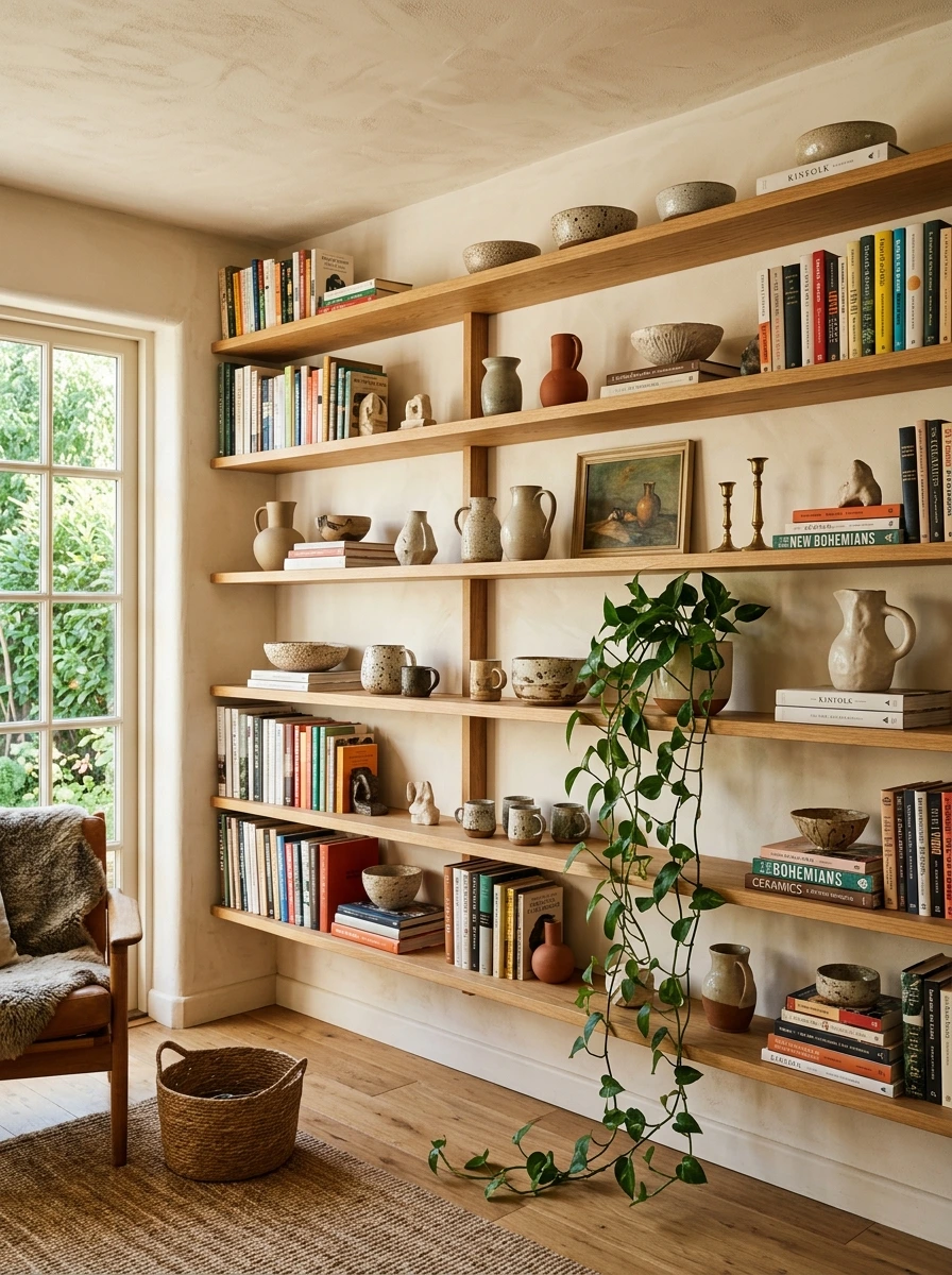 Open Shelving Styled Like a Working Kitchen