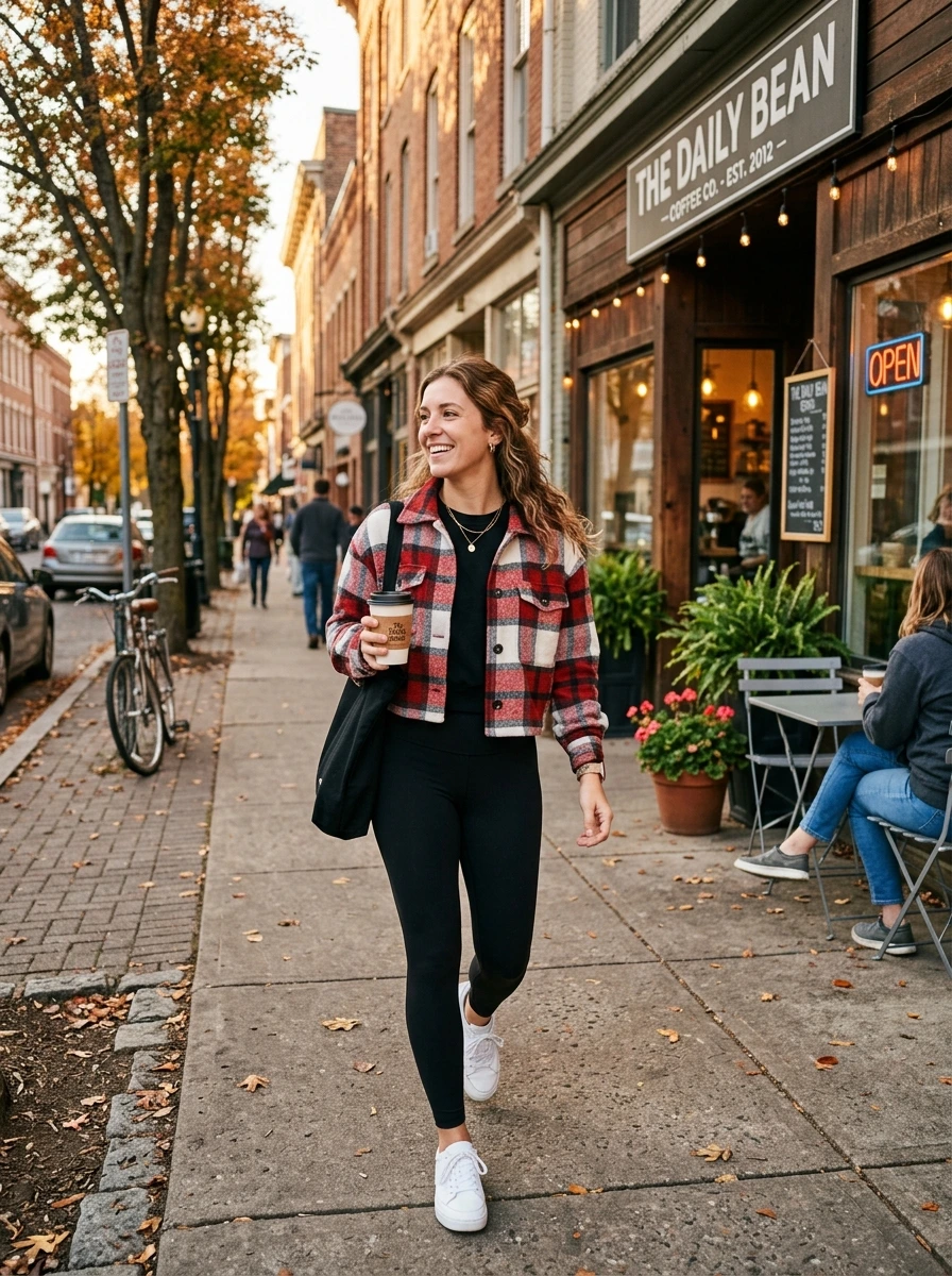 Plaid Shacket Outfit Women With Leggings and Sneakers: The Honest Take