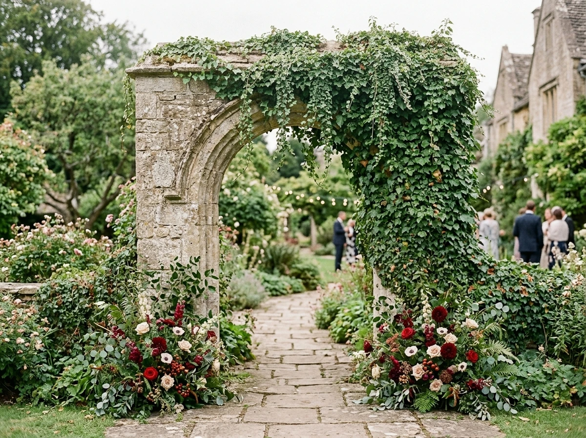 Stone and Ivy Fall Wedding Ceremony Arch