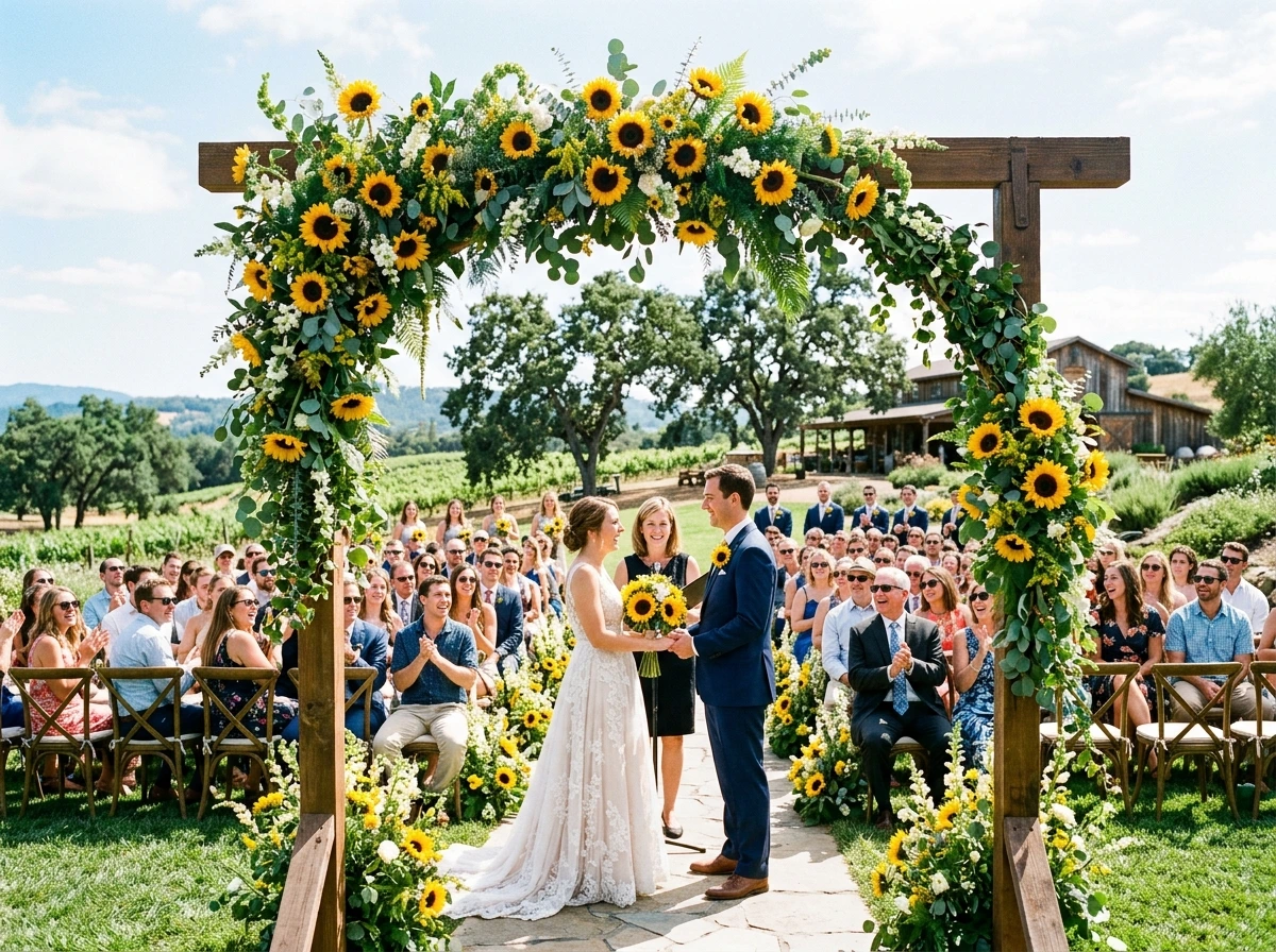Sunflower and Greenery Fall Wedding Arch
