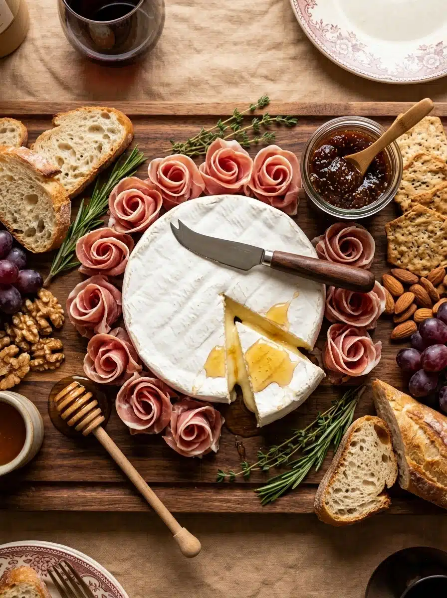 The Brie and Prosciutto Board With Honey and Fig Jam