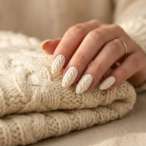 The Cream and Ivory Cable Knit Nails That Started the Sweater Nail Trend