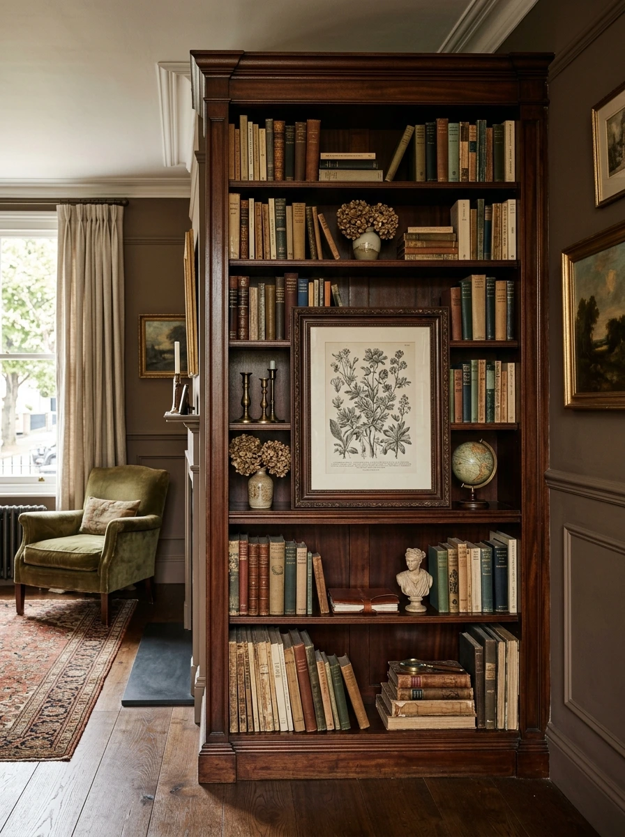 The Dark Wood Bookcase, Styled to Look Collected