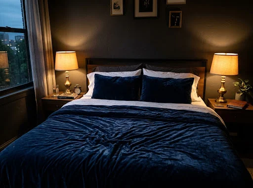 The Deep Navy Room That Is Still Romantic