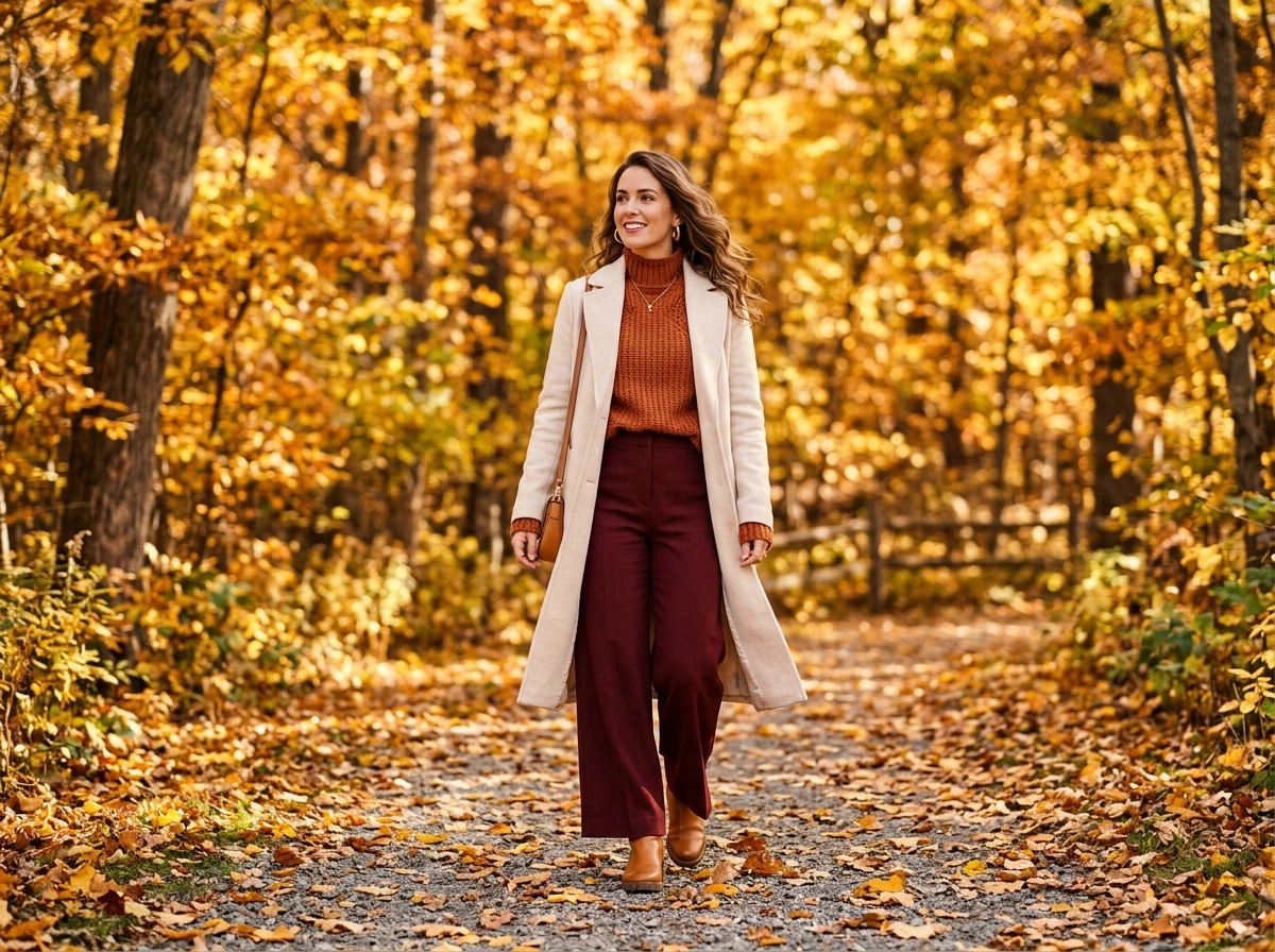 The Fall Color Blocking Outfit in Rust, Burgundy and Cream