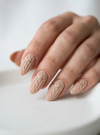 The Gold Accent Detail That Elevates Nude Sweater Nail Designs