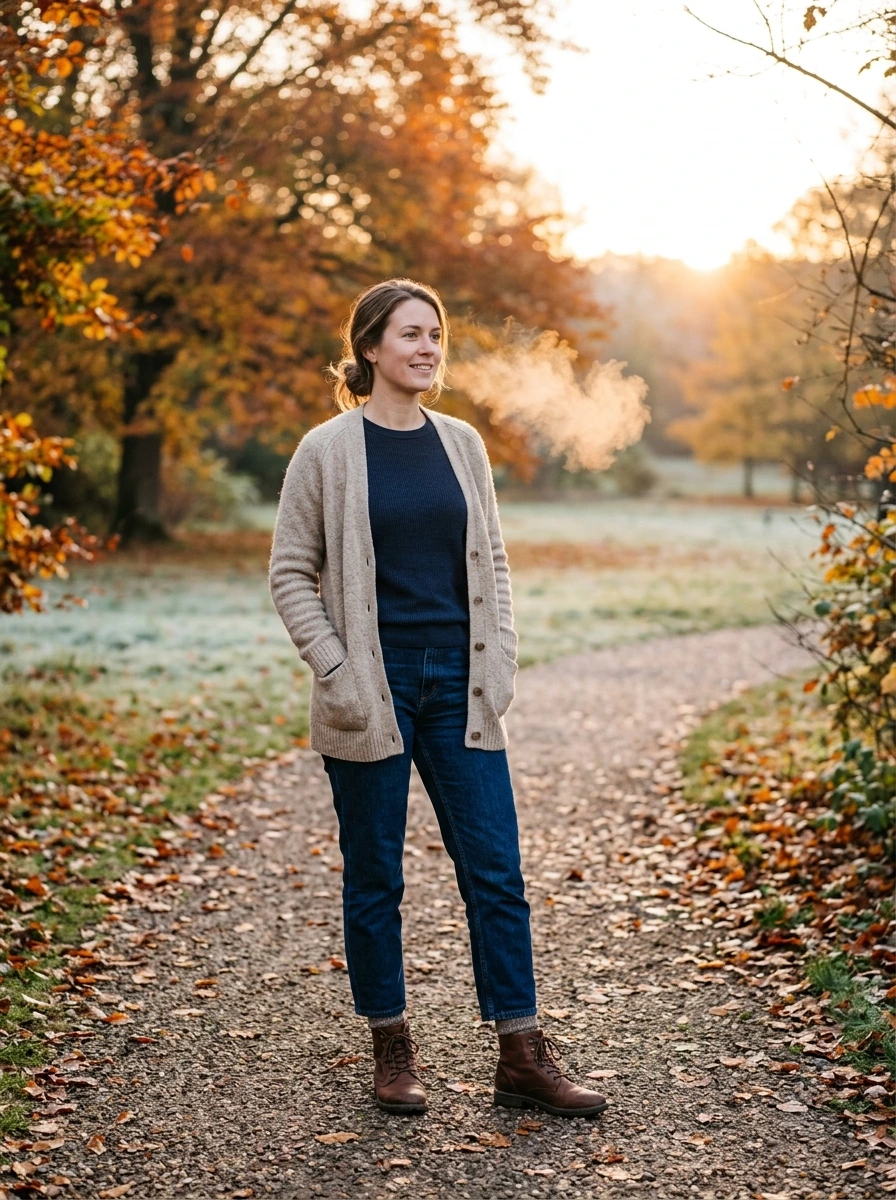 The Layered Cardigan and Jeans Outfit for the First Cold Morning
