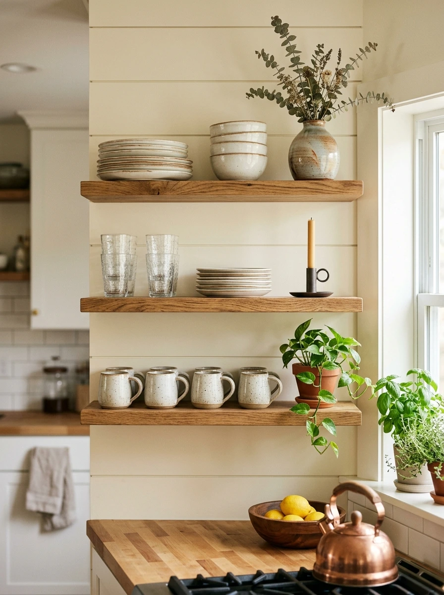The Reveal: Open Shelf Kitchen Organization That Stays Organized Past Week One