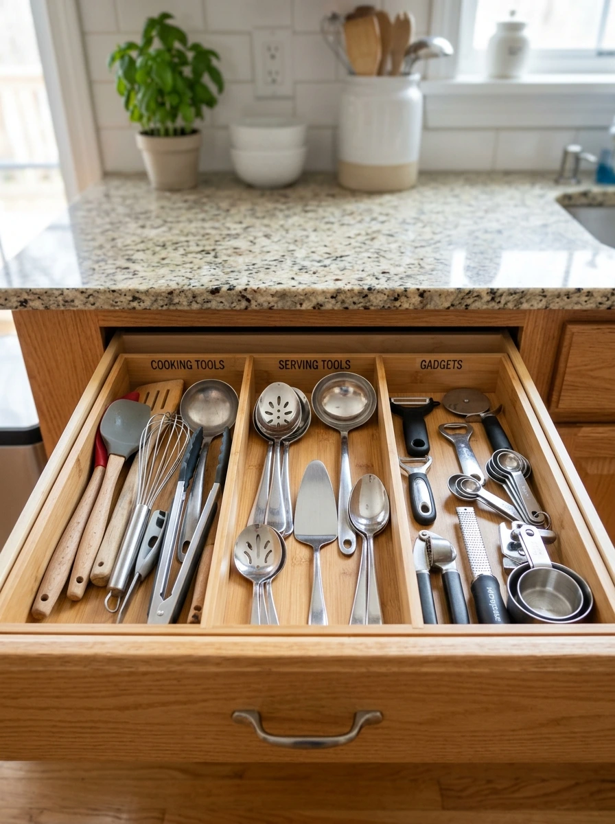 The Reveal: Three Compartments End the Kitchen Utensil Jumble