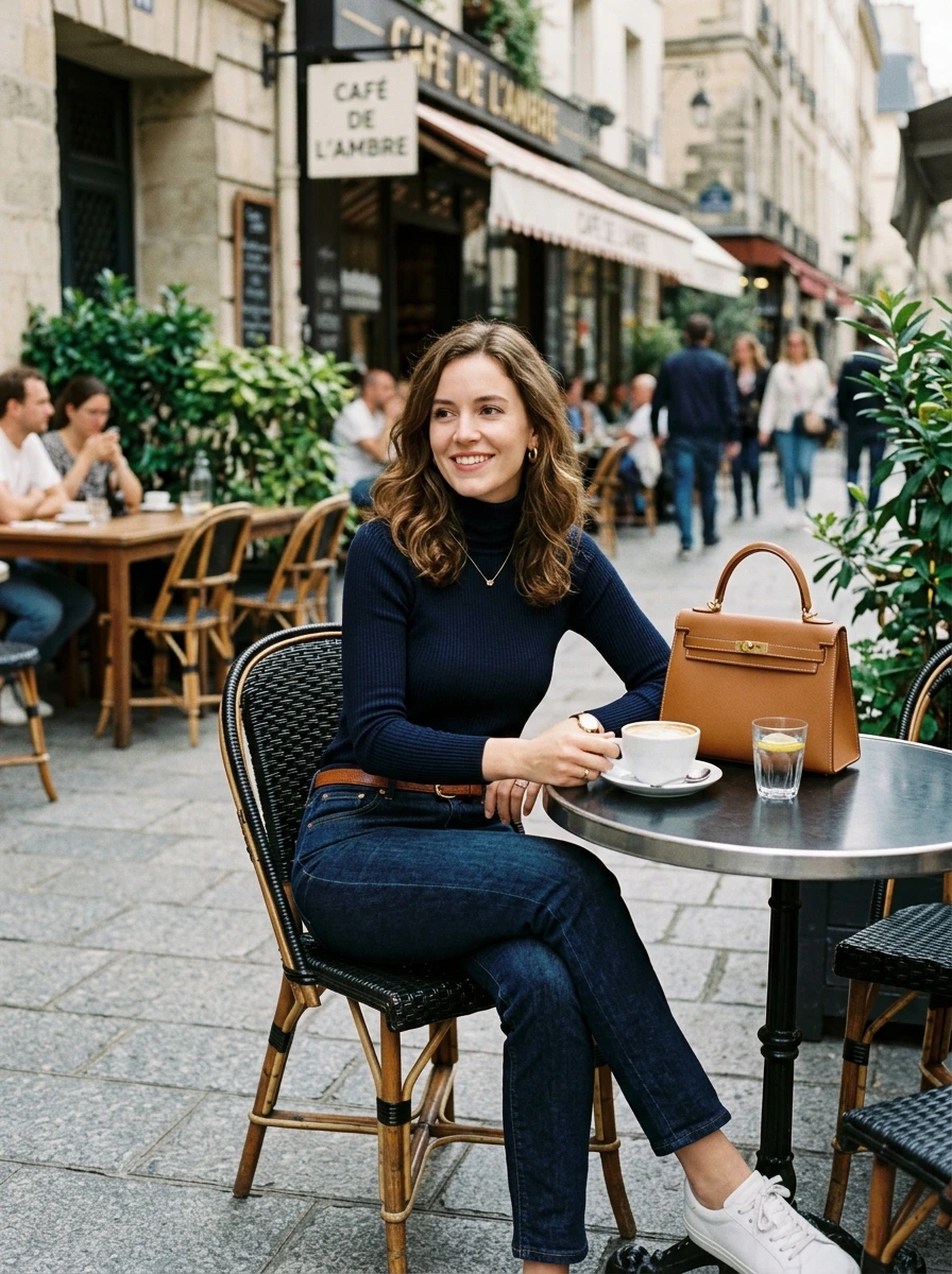 The Turtleneck Sweater Jeans Outfit for a Lunch That Actually Matters
