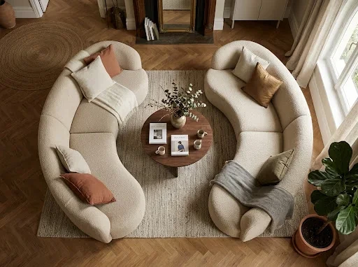 The Two-Piece Curved Sofa Arrangement for Narrow Living Rooms